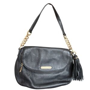 Michael Kors Black Leather Shoulder Bag with Gold Chain Strap